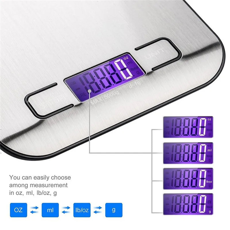 Digital Kitchen Scale 5kg/10kg – Stainless Steel with LCD Display